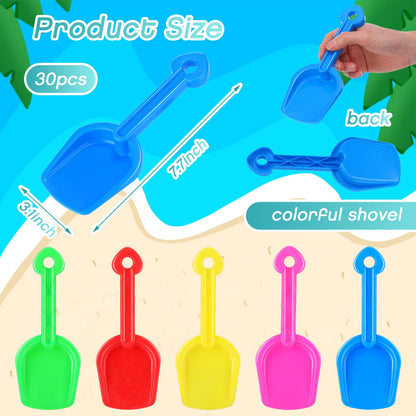 Didaey 30 Set Beach Sand Buckets and Shovels, Include Sand Pail Bucket 6 Colors with Castle Design Inside and Shovels for Boys Girls Summer Party (5.5 x 4.7 Inch)