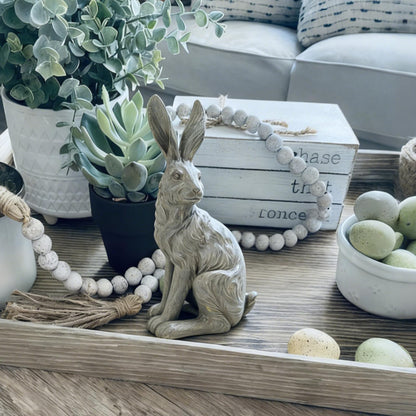 DiliComing Outdoor Rabbit Garden Statue - 12 Inch Large Easter Bunny Decor Grey Resin Animal Sculpture for Home Lawn Yard Decorations Womens Gifts