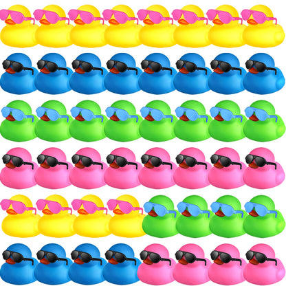 Chivao 48 Pcs Mini Rubber Ducks with Sunglasses in Bulk Small Duck Gift Bathtub Toys for Holiday Cruise Birthday Party Favor(Multicolor)