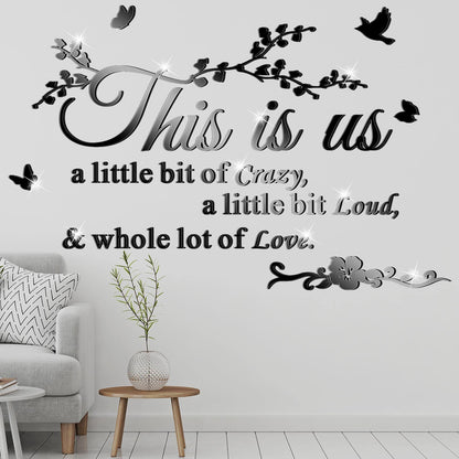 Outus Living Room Wall Decor 3D Acrylic Mirror This is Us Wall Letter Stickers Sign Removable Family Tree Inspirational Quote Decal DIY Art Motivational Decor for Living Room Home Decoration Bedroom