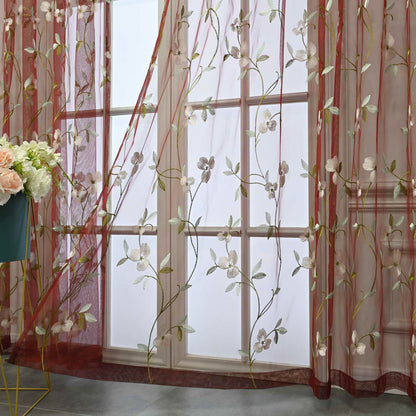pureaqu Floral Embroidered Sheer Window Curtains for Living Room 84 Inches Length Country Rustic Embroidery Window Voile Tulle for Girls Bedroom/Sliding Glass Door Rod Pocket 1 Panel W52 x L84 Inch