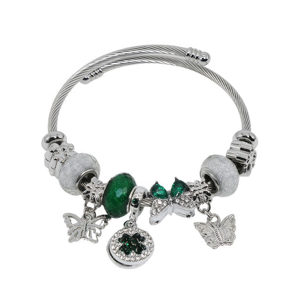 QMWKVNC Charm Bracelets for Womens,Exquisite Cute Cartoon Friendship Silver Bracelets Stainless Steel Bangle, Womens Jewelry Suitable for Holiday Gifts and Birthday Gifts