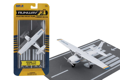 Daron Runway24 Cessna 172 2000 Skyhawk Blue/White 1:87 Scale Diecast Airplane Model with Runway