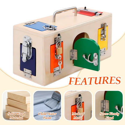VIESMUMU Montessori Lock and Key Toy, Wooden Activity Cube for Toddlers, Wooden Busy Lock Box Toy for Autism, Educational Toy for Fine Motor Skills