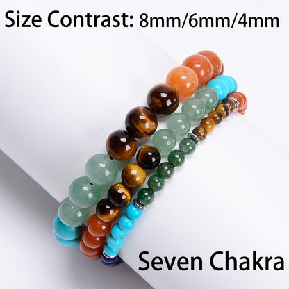 CHCCOYE 8mm Handmade Adjustable Natural Gemstone Crystal Bracelet Healing Power Energy Inspirational Gifts with Card for Unisex (Seven Chakra Stones)