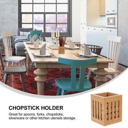 DOITOOL Bamboo Utensil Holder Wood Kitchen Utensil Holder for Napkin Spoon Chopstick Drying Rack Spatula Storage Organizer for Countertop Kitchen Decor