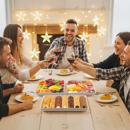 Lifewit Serving Tray for Party Supplies, Reusable Serving Platter for Catering, Snack, Fruit, Charcuterie, Appetizer, Plastic Food Trays, Hosting Essentials, BPA Free, White, 4 Pcs