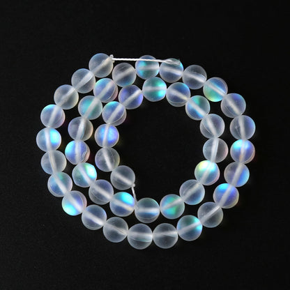 8MM 45PCS Natural Mystic Aura Quartz Beads Frosted Matte White Rainbow Round Loose Beads Jewelry Making DIY Bracelet