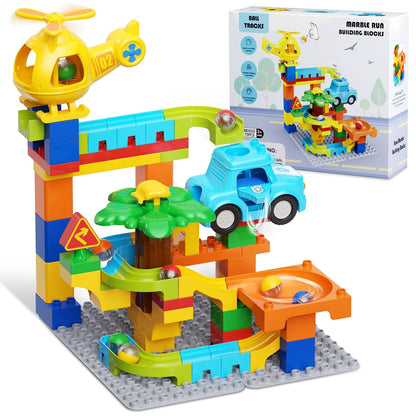 Marble Runs for Kids 4-8,Building Blocks Compatible with Major Brands, Birthday Toys Gifts for Ages 3 4 5+ Boys Girls，Toddler Education Montessori Learning STEM Toys Marble Runway Maze Track Set