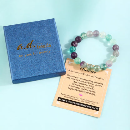 AD Beads 4mm Handmade Fluorite Elastic Bracelet – Natural Gemstone for Is the source of Wisdom and Creativity – Meditation, Yoga, Healing and Energy Gift for Men Women