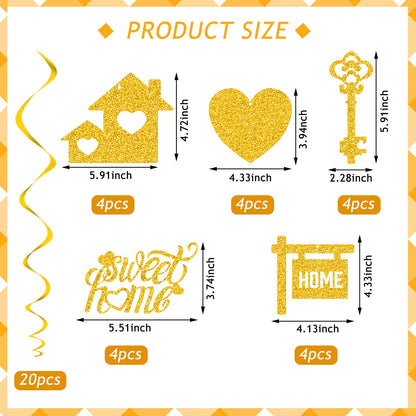 Containlol 40 Pieces Housewarming Party Decorations Welcome Home Swirl Supplies Hanging Glitter Swirls Sweet Home Decor Housewarming Hanging Signs for Welcome Party Decorations(Gold)