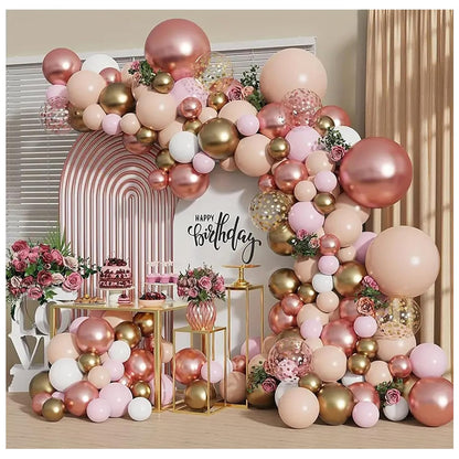 Rose Gold Balloon Garland Kit, Nude Pastel Pink Metallic Gold Matte White Balloons Gold and Rose Gold Confetti Balloons for Valentines Day Wedding Bridal Shower Party Girl Birthday Decorations