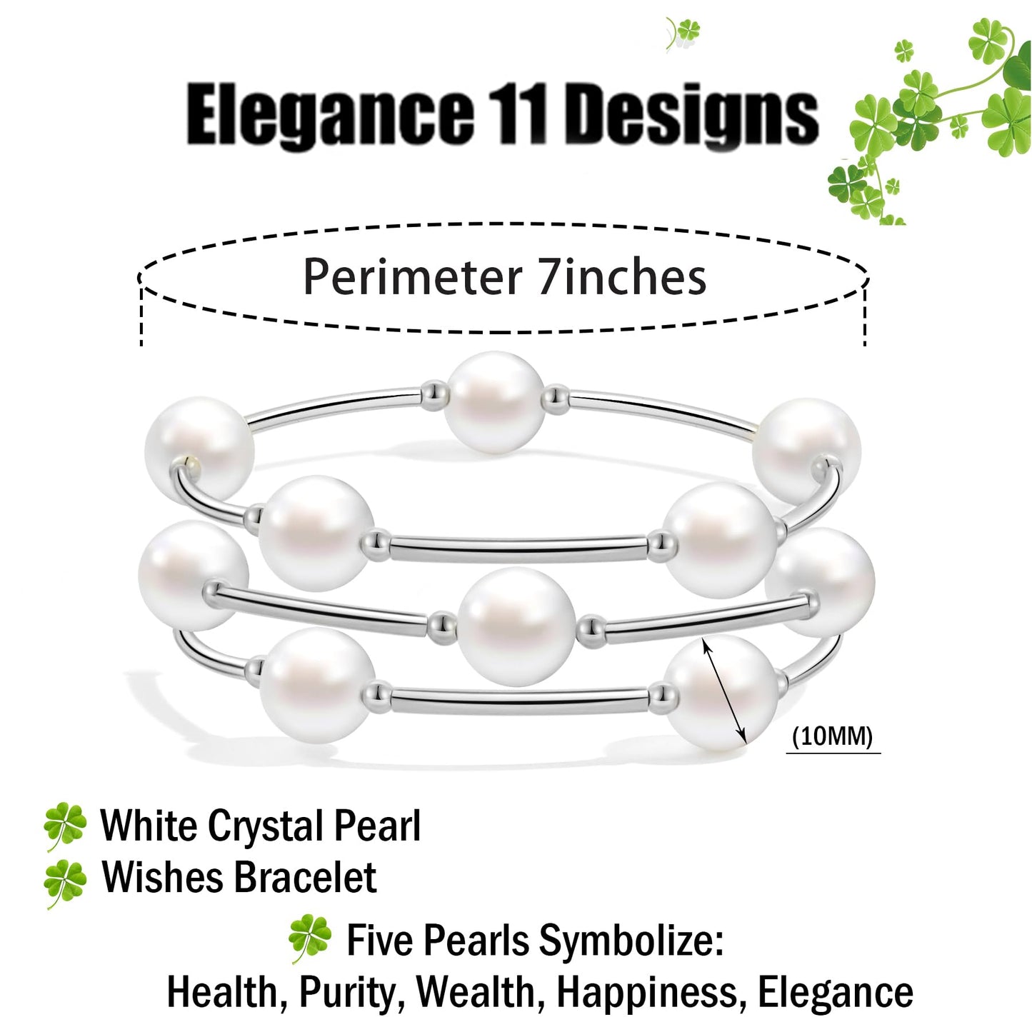 Elegance 11 designs Silver Blessing Bracelet 10mm Crystal White Pearl Bracelet Dainty Thin Tube For Women Simple Bridal Gifts For Friends And Loved
