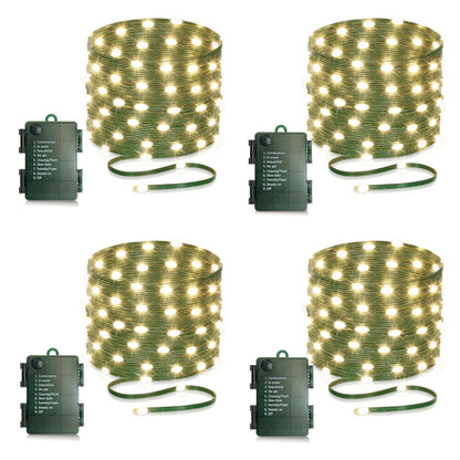 4 Pack - 16.5ft Battery Operated String Lights, 50 LED Twinkle Fairy String Lights Battery Powered with Timer for Indoor Outdoor Christmas Trees Wreath Decoration Party Bedroom - Warm White