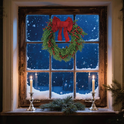 Christmas Wreath for Front Door, Red Bow & Real Pine Cones with Pine Branches & Berries, Artificial Holiday Wreath for Indoor & Outdoor Wall Decor (20 inches)