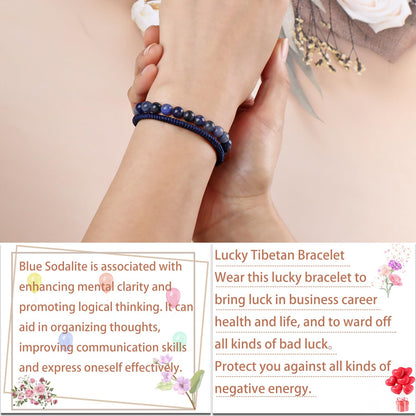 LPBeads 6mm Blue Sodalite Bracelet with Handmade Rope Bracelet Size Adjustable Natural Stone Crystal Healing Bracelets Gifts for Unisex Adults