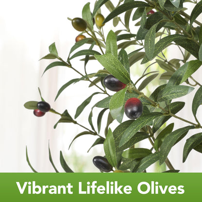 6FT Realistic Artificial Olive Tree with Fruits & Leaves-Premium Faux Tree for Modern Home, Living Room, Office Decor, Luxury Indoor Plants for Leather Sofa & Wood Furniture
