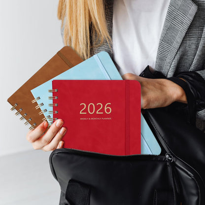 2026 Planner - Weekly and Monthly Planner 2026, Jan 2026 - Dec 2026, 6.4" x 8.5", Daily Planner Calendar Planner with Monthly Tabs, Elastic Closure, Pocket, Notes, Faux Leather Cover Yearly Agenda(Red)