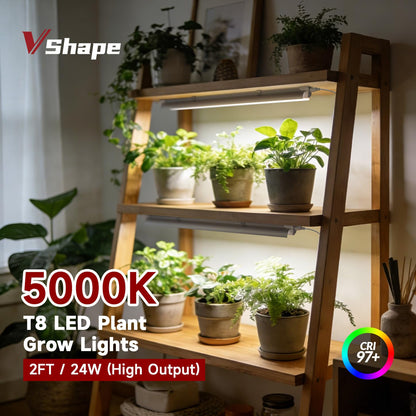 VShape 2 Pack LED Grow Light 2FT, 5000K Full Spectrum, 48W(2 x 24W), Linkable Growing Lamp Fixture, T8 Grow Lights for Indoor Plants, Seed Starting, Vegetables