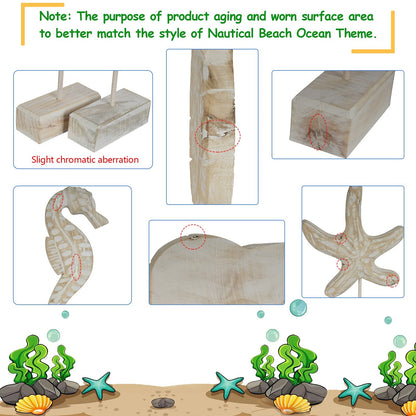 Exttlliy 3pcs Wood Handmade Beach Nautical Style Figurines Starfish/Conch/Seahorse Statue Home Decor Beach Decor Coastal Decor