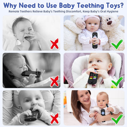 Teething Relief Teethers Toys for Babies 3-6-12 Months Gifts, Food Grade Silicone Sensory Baby Remote Control Teether Bath Toy for Newborn Infant Boy Girl Autism Birthday Christmas Gift, Black