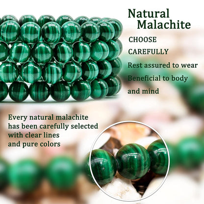 DAZCOLO 8mm Natural Gemstone Stretch Bracelet, Handmade Unisex Crystal Bracelets for Meditation, Yoga, Spiritual Healing & Positive Energy (Malachite)