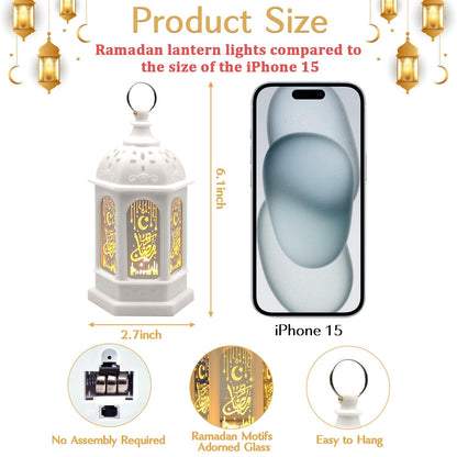 LED Ramadan Lanterns Decorations, Eid Decorations for Home and Table, Small Ramadan Lights with Hanging Rings, Moon & Star Eid Decor, Islamic Home Decor & Muslim Eid Gift (2 Pack)