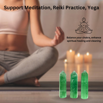 Amazing Gemstone Green Fluorite Crystal Points Bulk Healing Crystals - Pack of 3 Single Terminated Healing Wand Point Bulk Crystals for Crafts, Crystal Grid, DIY Work - - Beginners Gift