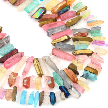 BEADIA Multicolor Titanium Coated Crystal Quartz Spike Point Stick Beads Rough 0.6"-0.8" for Jewelry Making 15 Inch/Strand