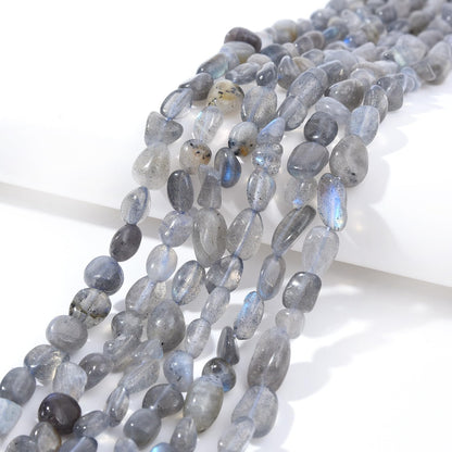 jodaying 6-8mm Natural Labradorite Nuggets Oval Free Tumbled Pebble Semi Precious Gemstone Loose Stone Beads Approx 15.5 inch for DIY Jewelry Making