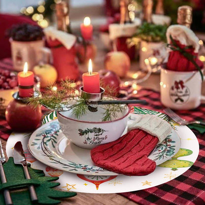 50 Pack Christmas Paper Placemats 13.7 Inch Xmas Disposable Round Place Mats Winter Christmas Ball Table Mats for Holiday New Years Party Home Dinner Table Setting