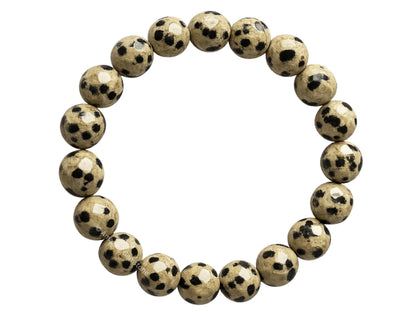 Amazing Gemstone Dalmatian Jasper Bracelet for Women - Chakra Mens Bracelet Protection Crystals and Healing Stones - Blessing Spiritual Meditation Stocking Stuffers (Faceted Beaded Bracelet)