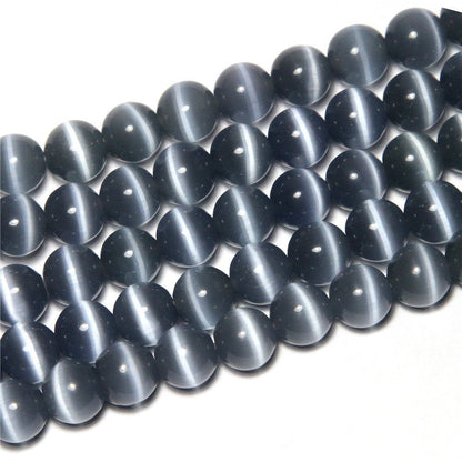 HAAMIIQII 45pcs 8mm Gray Cat Eye Beads Round Loose Gemstone Beads for Jewelry Making Strand 15 Inch