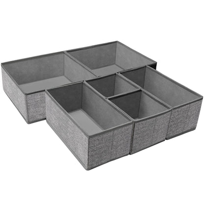 Criusia Foldable Underwear Drawer Organizer, Closet Dividers, Storage Box for Clothes, Socks (6 Bins, Gray)