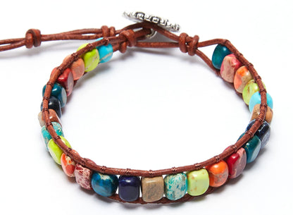 ZOSOJONA 7 Chakra Bracelet Bohemian Handmade Leather Wrap Healing Protection Natural Stone Yoga Beaded Bracelets Boho Friendship Jewelry (Chakra #2)