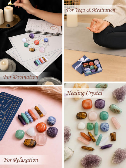 MANIFO Healing Crystals Stones Set in Box, Double Pointed Crystal Wand with 7 Chakra Tumble Stone for Chakra Meditation Christmas Gifts