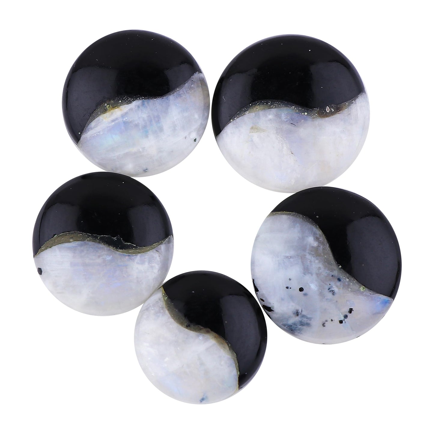 ColouredRocks Moonstone & Labradorite (5pcs)(18-20mm) Natural Cabochon Crystals, Loose Gemstone, Wholesale Polished Supply, Jewelry Making, Chakra Healing Stone, DIY Craft, Gem Collection