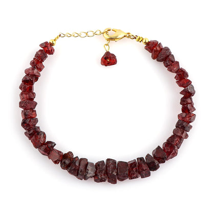 CRYSTALINES Natural Raw Red Garnet Gemstone Bracelet, Rough Stones, Handmade Bohemian Jewelry, Chakra Healing Crystals, 14K Gold Plated, January Birthstone, Christmas Gift (Size-7+1inch)