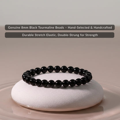 Cherry Tree Collection Black Tourmaline Beaded Bracelet – Genuine 8mm Gemstone Stretch Bracelet for Men & Women – Handmade Crystal Bracelet - (Black Tourmaline - S)