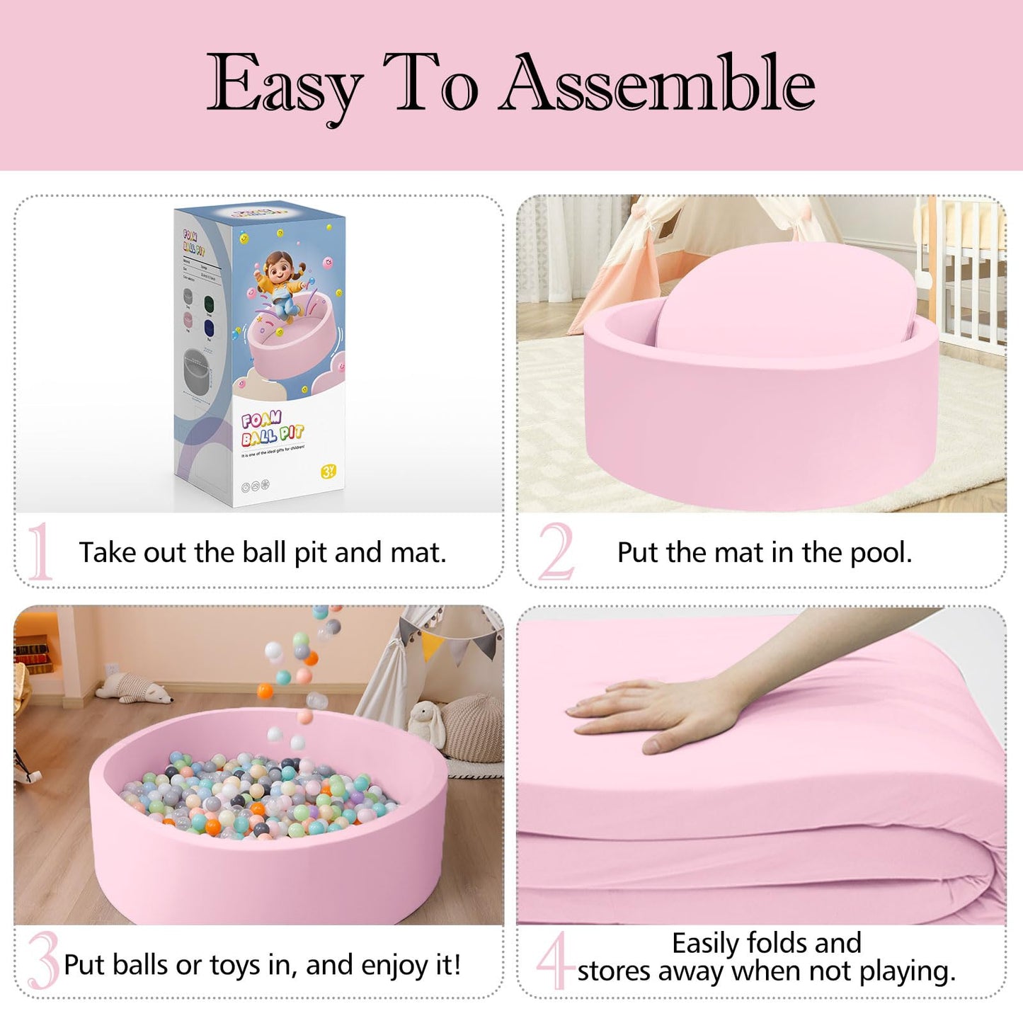 SHJADE Ball Pit for Toddlers, 35.4"x 11.8" Foam Ball Pits, Indoor Soft Round Baby Playpen for Children, Ideal Gift for Toddlers, Pink, (Balls not Included)