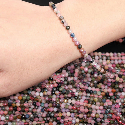 Song Xi 120pcs 3mm Natural Tourmaline Gemstone Beads Faceted Round Loose Stone Beads for Jewelry Making (1 Strand)