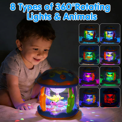 Baby Toys 0-6 Months Ocean Rotating Projector Musical Light Up Tummy Time Toys for Infants 0-3 4 5 6 7 8 9 Months Baby Aquarium Crawling Toys 6-12 Month Boys Girls 1 2 Year Old Birthday Easter Gifts