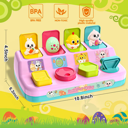 Letapapa Interactive Pop Up Toys for Toddlers, Toddler Easter Toys Easter Basket Stuffers, Montessori Cause and Effect Toy Gifts for Baby Early Learning, Baby Toys for Boys Girls Age18 Months+(Pink)