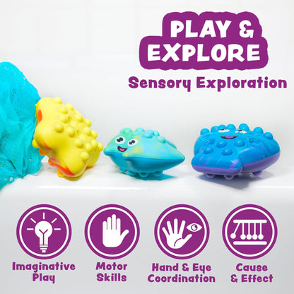 Tub Works® Tub Poppers™ Popping Kids & Toddler Bath Toys, 3 Pack | Push, Poke, Squish & Pop it Fidget Toys for The Bathtub | Irresistible Bubbles with Satisfying 'Pops' | Multi Sensory Kids Bath Toys