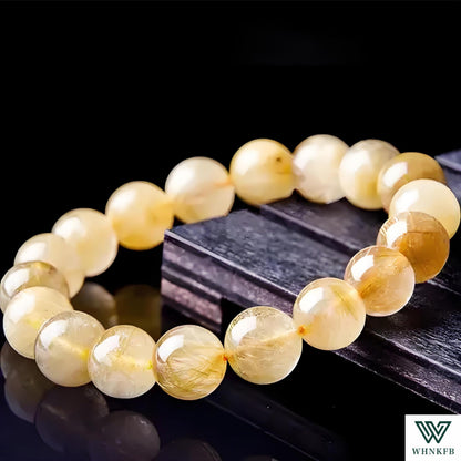 WHNKFB 8mm 50PCS Natural Frosted Gold Rutilated Quartz Round Beads, Cotton-Like Included Loose Crystal Beads for Jewelry Making Craft - 4mm 6mm 8mm 10mm Options with Free Elastic Cord