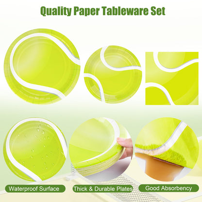 Kochorie 169 Pieces Tennis Party Supplies Disposable Tableware Set Includes Paper Plates Napkins Cups Plastic Tablecloth Knives Forks Spoons for Tennis Sports Theme Birthday Decor, Serve 24