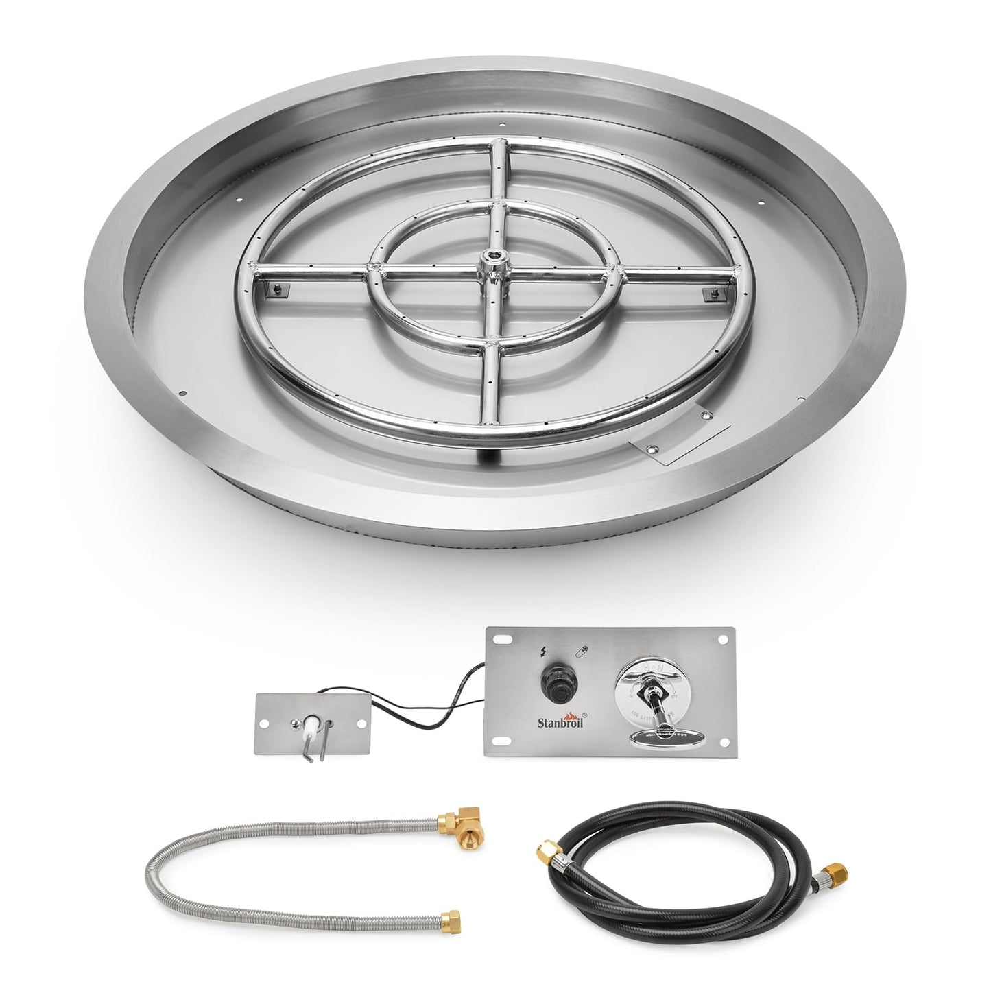 Stanbroil 19 InchDrop-in Round Fire Pit Kit with Spark Ignition,304 Stainless Steel Gas Fire Pit for Outdoor DIY Firepit - Natural Gas Version