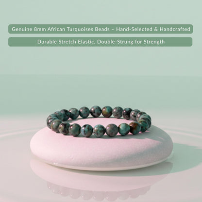 Cherry Tree Collection African Turquoise Beaded Bracelet – Genuine 8mm Gemstone Stretch Bracelet for Men & Women – Handmade Crystal Bracelet - (African Turquoise - S)