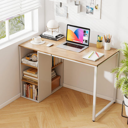 Tangkula Computer Desk with Storage Shelves, Home Office Desk with 5 Side Shelves & Metal Frame, Space Saving Laptop PC Desk, Writing Study Desk, Modern Vanity Desk for Bedroom (Natural)