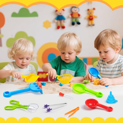 11 Pieces Sensory Bin Filler, Fine Motor Skills Handy Toys Set with 5 Scoops, Tweezers, Mini Silicone Tong, Scissors Clip, Dropper, Beach Shovels, Funnel, Sensory Bin Accessories Tools